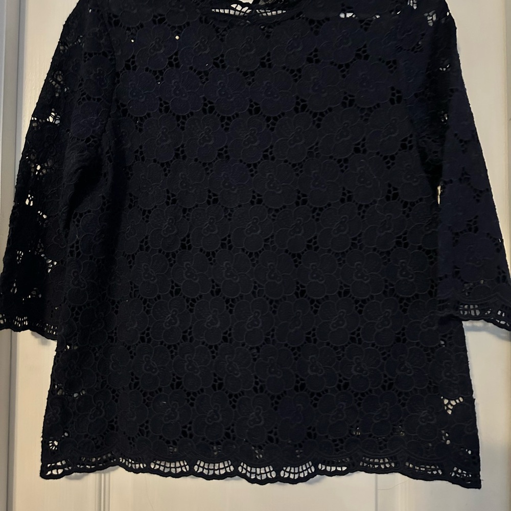 J. Crew Black 3/4 Sleeve Lace Blouse